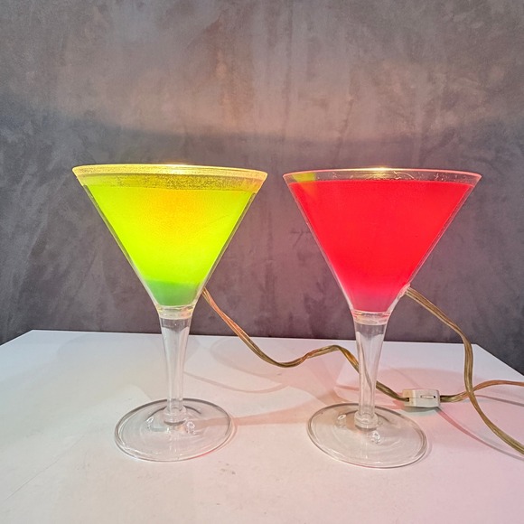 Vintage Lucite Other - Vintage Lucite Red Green Pair of Martini Style Lamps 8.75" Tall 6" Diameter